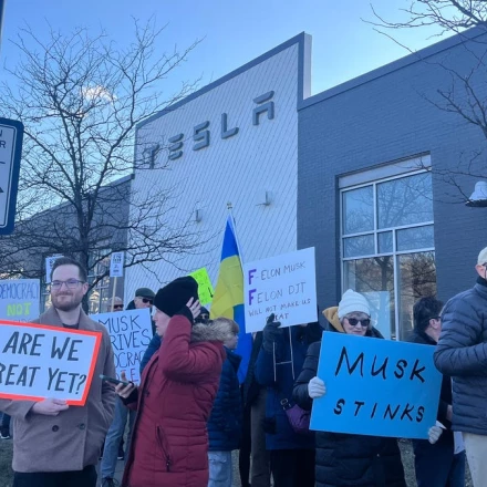 Imagen relacionada de protestas musk caida tesla